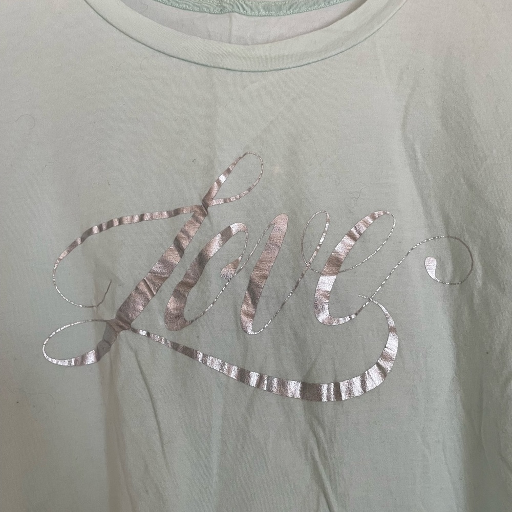 Victoria's Secret Light Green Tee with Silver Graphic - Picture 2 of 4